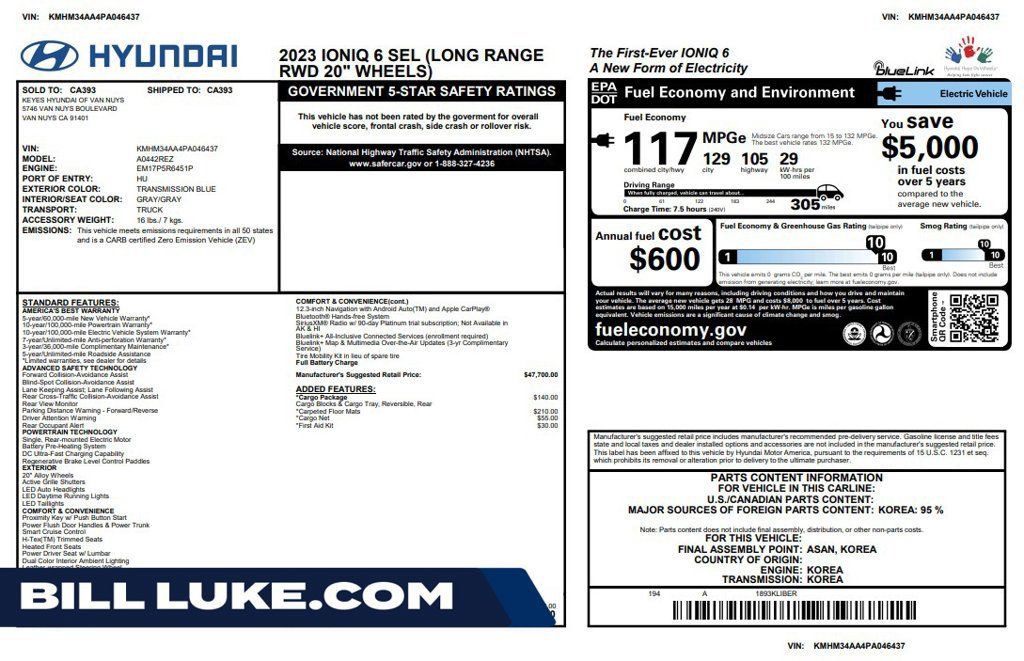 Used 2023 Hyundai Ioniq 6 SEL w/ Cargo Package RWD image 1