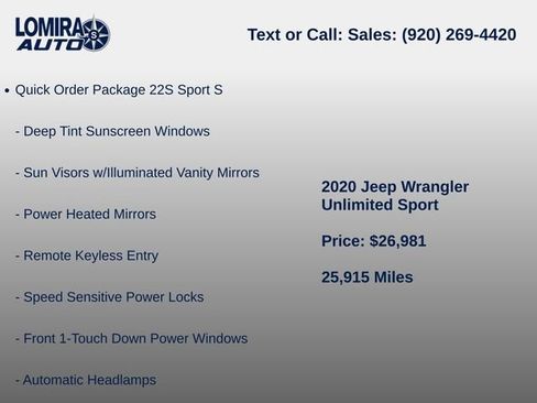 Used 2020 Jeep Wrangler Unlimited Sport w/ Cold Weather Group AWD/4WD image 6