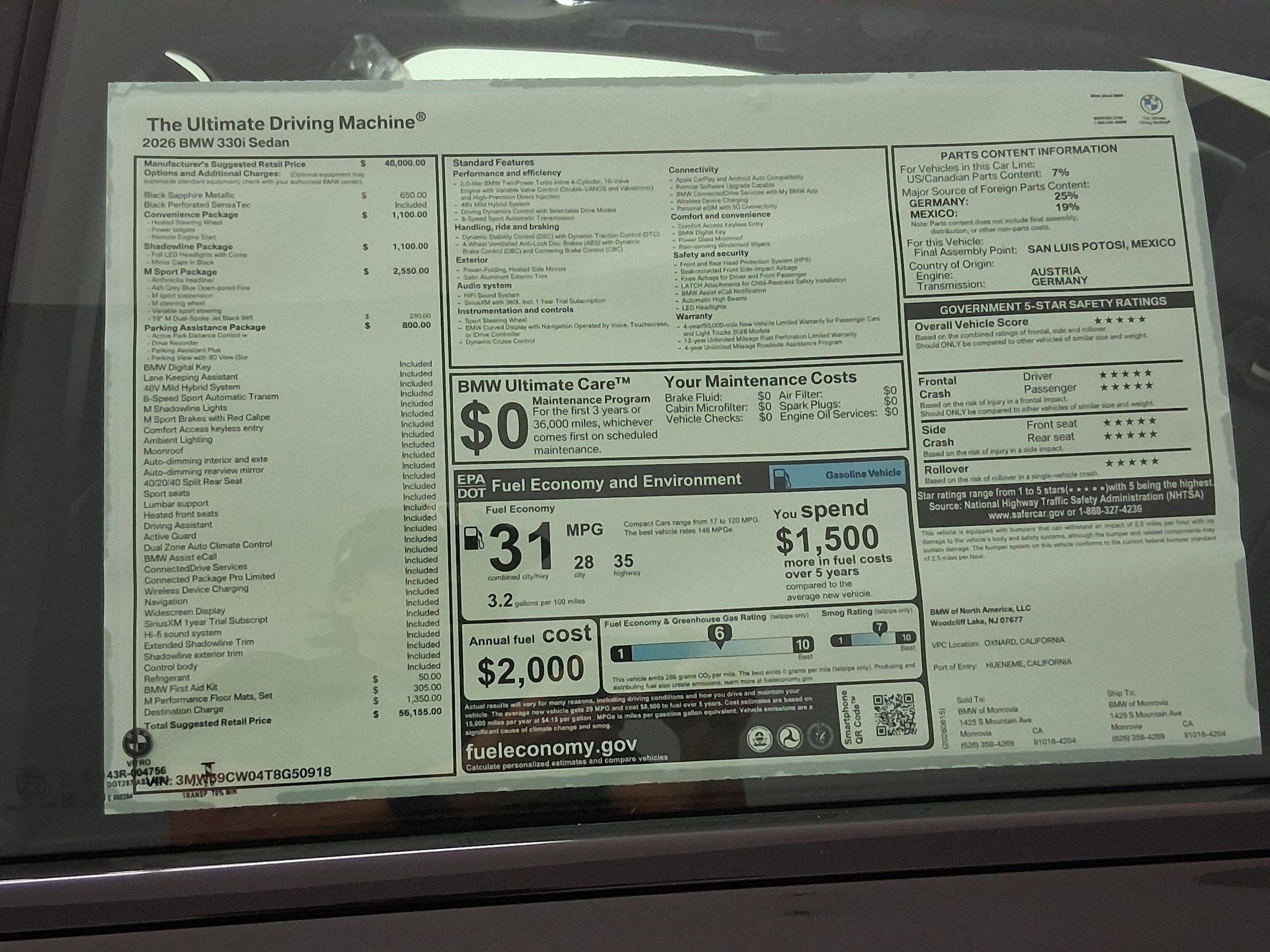 New 2026 BMW 330i Sedan w/ M Sport Package RWD image 32