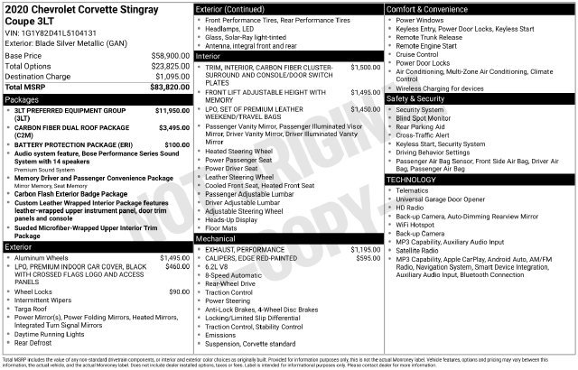Used 2020 Chevrolet Corvette Stingray Premium Cpe w/ 3LT Preferred Equipment Group RWD image 2