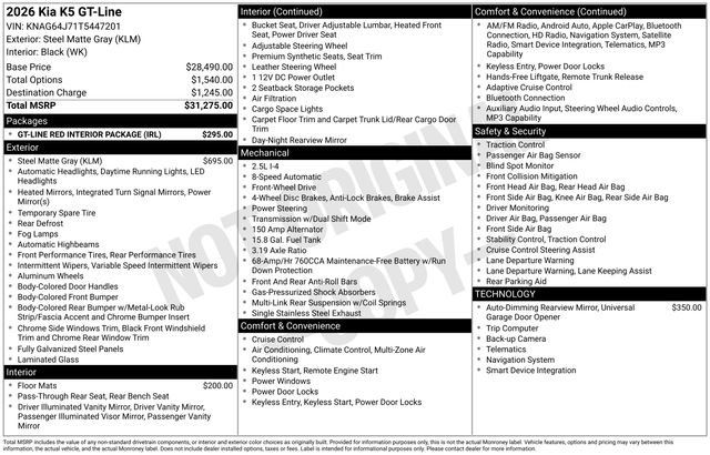 New 2026 Kia K5 GT-Line w/ GT-Line Red Interior Package FWD image 27