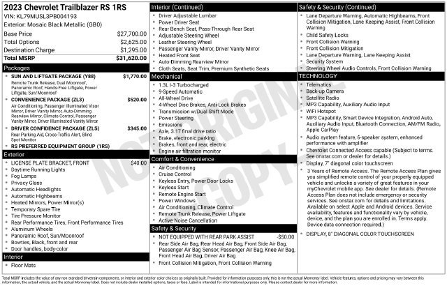 Used 2023 Chevrolet TrailBlazer RS w/ Sun and Liftgate Package AWD/4WD image 35