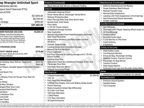 Used 2016 Jeep Wrangler Unlimited Sport w/ Quick Order Package 24S image 9