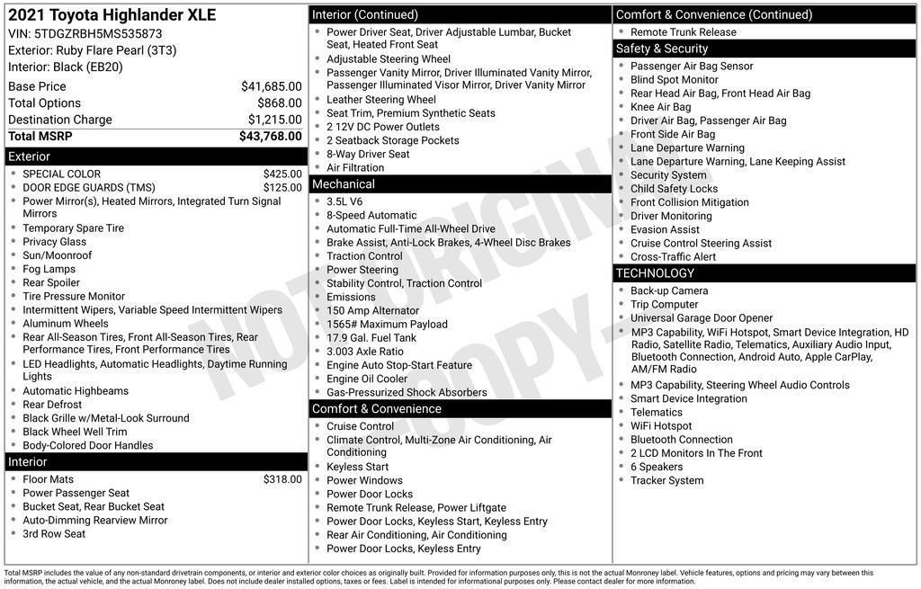 Certified 2021 Toyota Highlander XLE AWD/4WD image 3