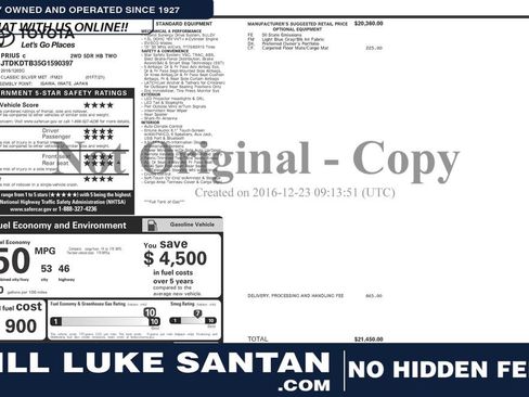 Used 2016 Toyota Prius C Two image 1