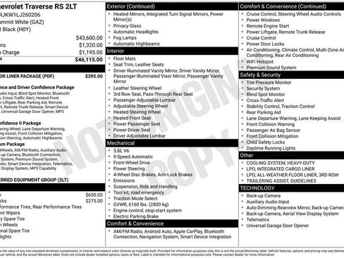 Used 2020 Chevrolet Traverse RS w/ LPO, Floor Liner Package image 5