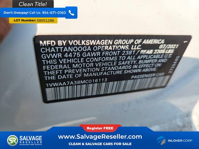 Used 2021 Volkswagen Passat 2.0T S w/ Luggage Net & Mats Package FWD image 16