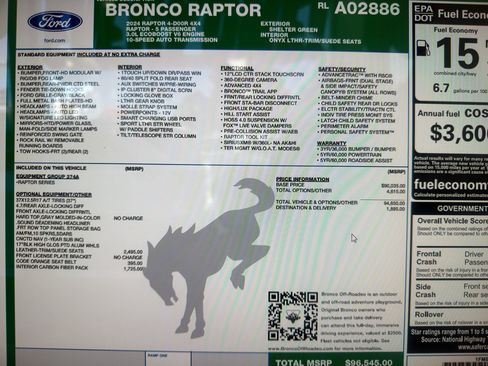 Used 2024 Ford Bronco Raptor w/ Interior Carbon Fiber Pack 6 AWD/4WD image 25