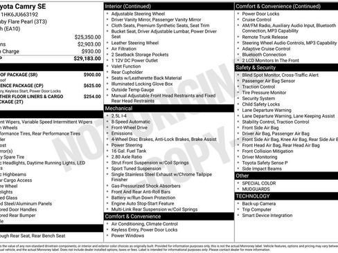 Used 2018 Toyota Camry SE w/ Moonroof Package FWD image 27