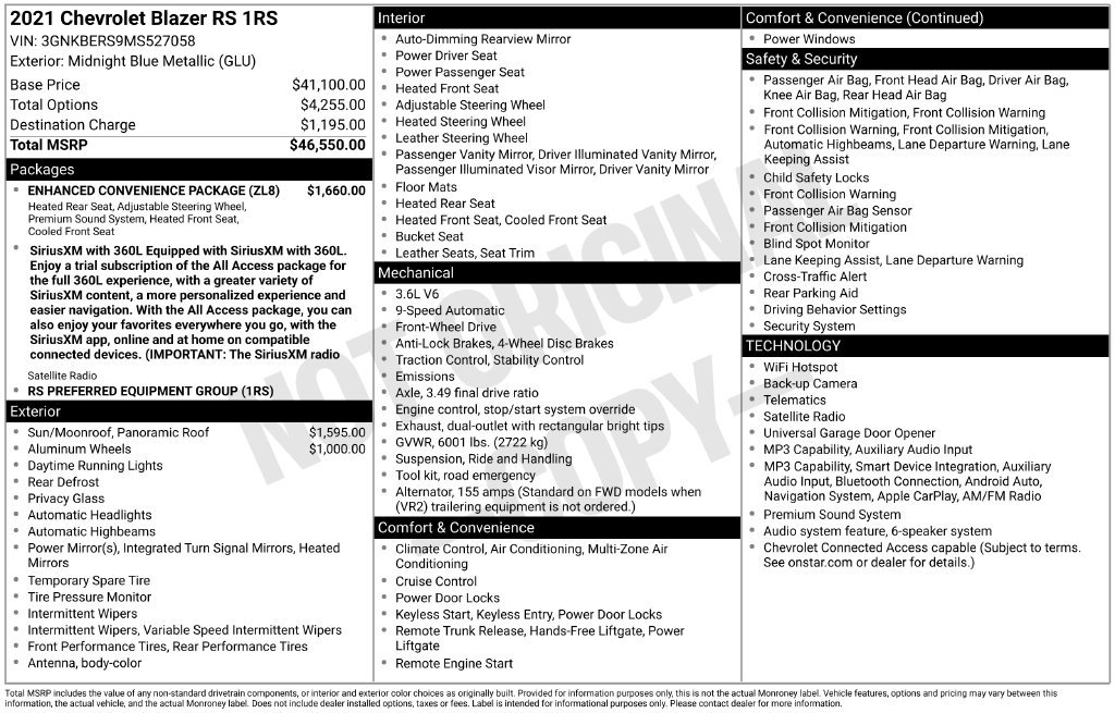 Used 2021 Chevrolet Blazer RS w/ Enhanced Convenience Package FWD image 7