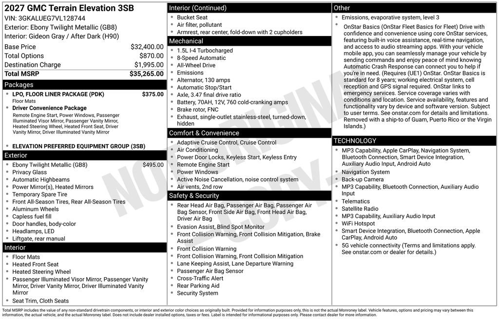 New 2027 GMC Terrain Elevation w/ LPO, Floor Liner Package AWD/4WD image 26