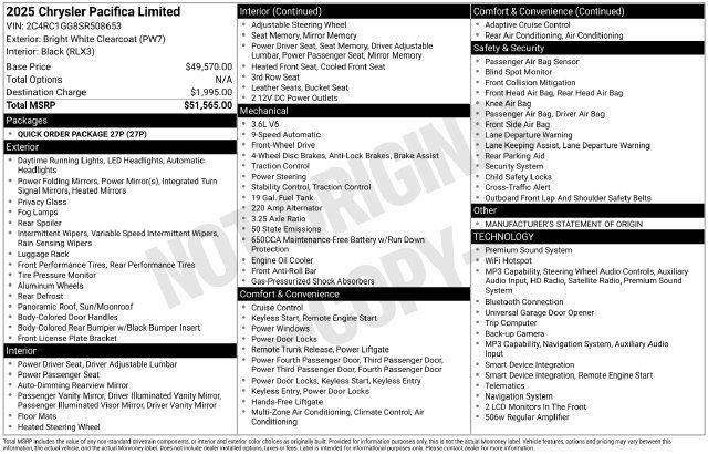 Used 2025 Chrysler Pacifica Limited FWD image 3