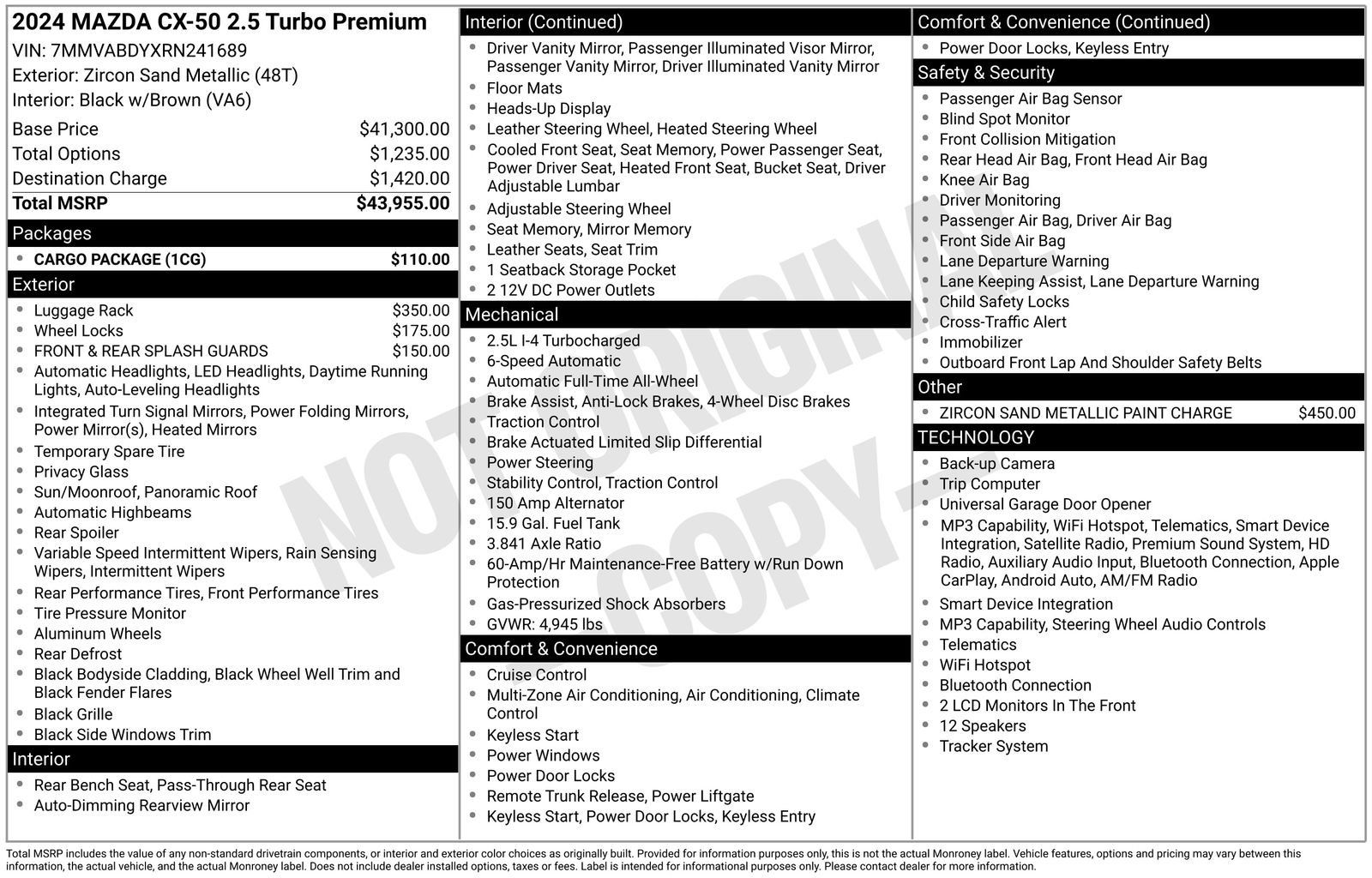 Certified 2024 MAZDA CX-50 AWD 2.5 Turbo w/ Cargo Package image 35