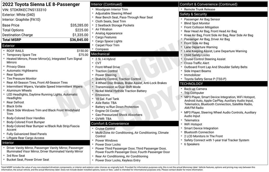 Used 2022 Toyota Sienna LE FWD image 2