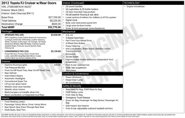 Used 2012 Toyota FJ Cruiser 4WD w/ Upgrade Pkg image 27