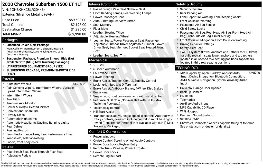 Certified 2020 Chevrolet Suburban LT AWD/4WD image 12