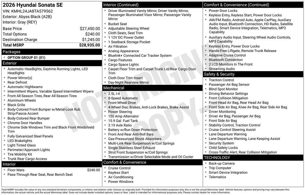 New 2026 Hyundai Sonata SE FWD image 20
