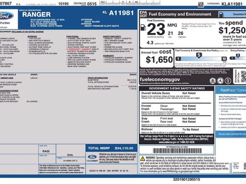 Used 2019 Ford Ranger XLT w/ Equipment Group 302A Luxury RWD image 54