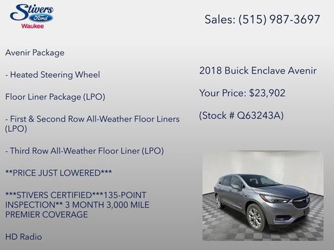 Used 2018 Buick Enclave Avenir w/ LPO, Cargo Package FWD image 22