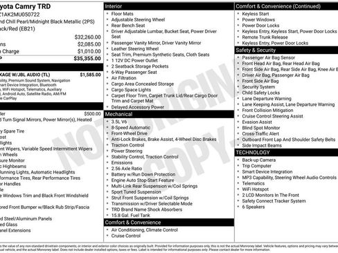 Used 2021 Toyota Camry TRD w/ TRD Package w/JBL Audio FWD image 10