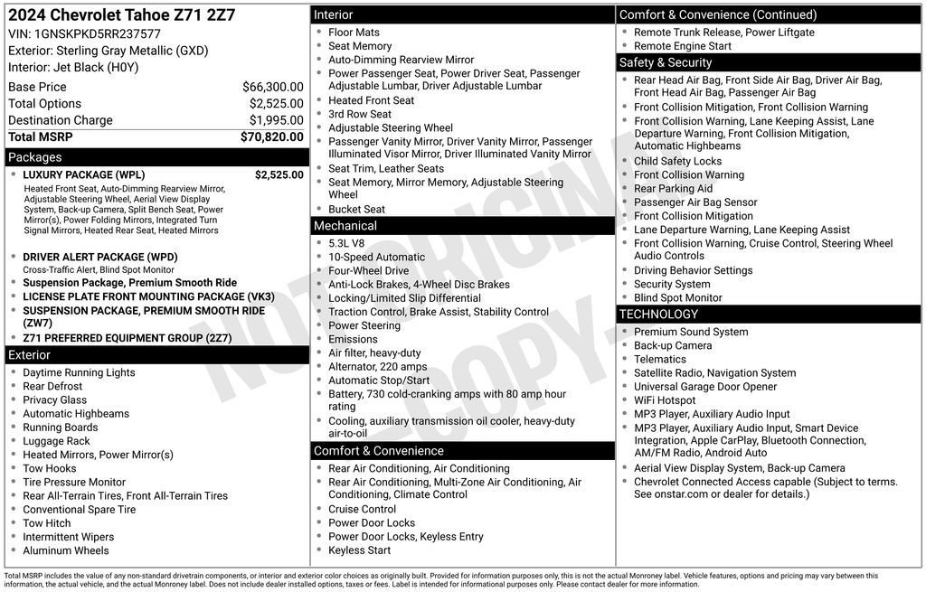 Used 2024 Chevrolet Tahoe Z71 w/ Luxury Package AWD/4WD image 43