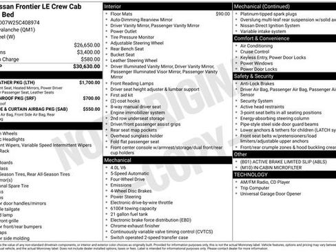 Used 2005 Nissan Frontier LE w/ (X01) Leather Pkg image 10