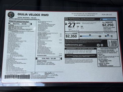 New 2025 Alfa Romeo Giulia w/ Veloce Package Rwd image 31