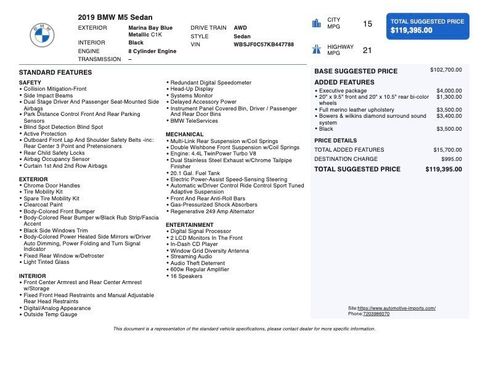 Used 2019 BMW M5 w/ Executive Package image 2