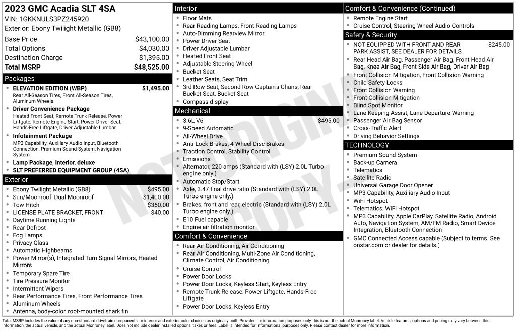 Used 2023 GMC Acadia SLT w/ Elevation Edition AWD/4WD image 1