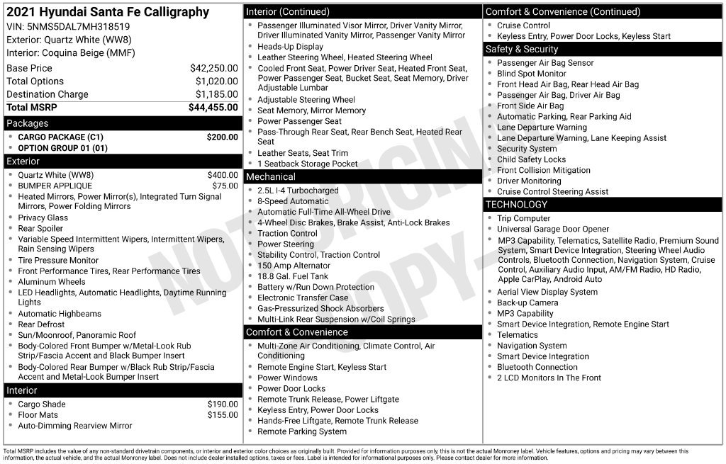 Used 2021 Hyundai Santa Fe Calligraphy w/ Cargo Package AWD/4WD image 3
