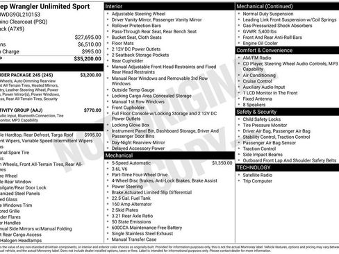 Used 2016 Jeep Wrangler Unlimited Sport w/ Quick Order Package 24S AWD/4WD image 22
