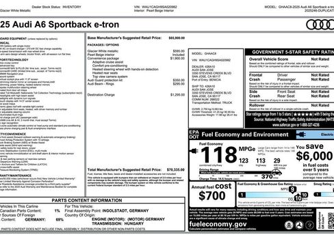 Used 2025 Audi A6 e-tron Premium w/ Convenience Package RWD image 3