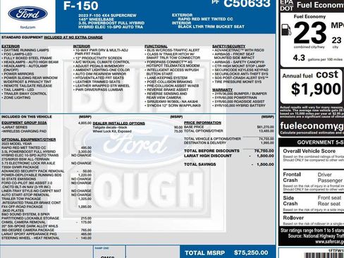 Used 2023 Ford F150 Lariat w/ Equipment Group 502A High AWD/4WD image 2