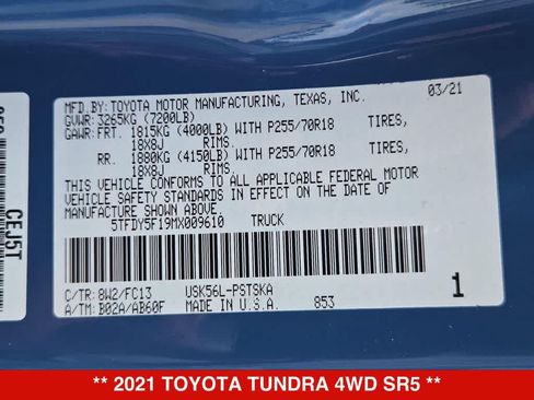 Used 2021 Toyota Tundra SR5 w/ SR5 Upgrade Package AWD/4WD image 33