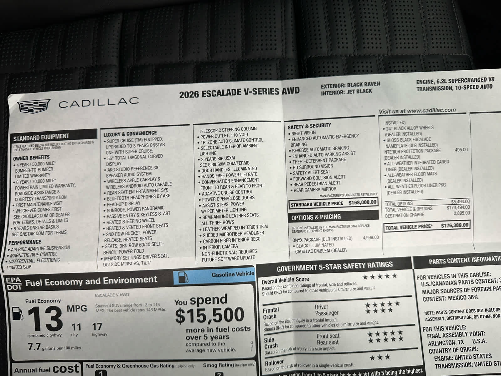 Used 2026 Cadillac Escalade V w/ LPO, ONYX Package AWD/4WD image 53