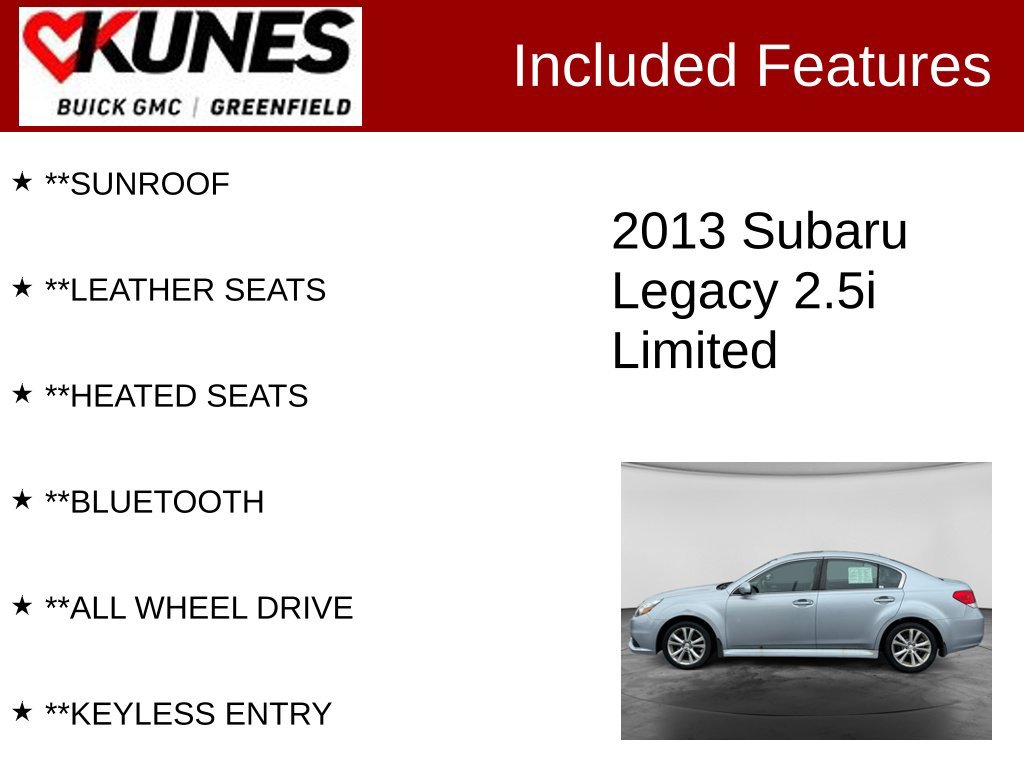 Used 2013 Subaru Legacy 2.5i Limited w/ Popular Pkg 2 AWD/4WD image 2