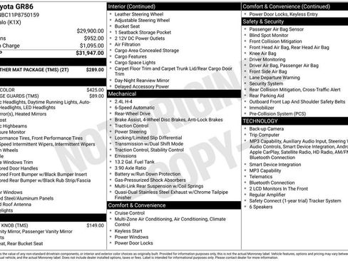 Used 2023 Toyota GR86 w/ ALL Weather Mat Package (TMS) RWD image 1