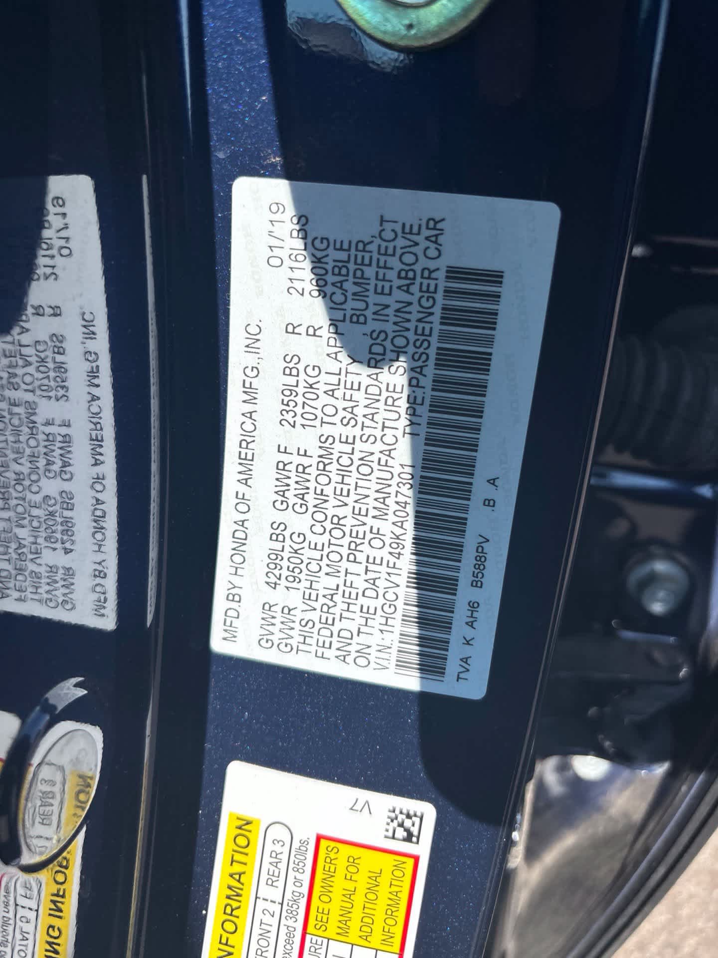 Used 2019 Honda Accord EX image 8