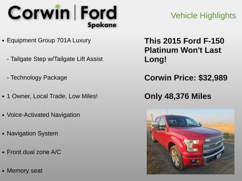 Used 2015 Ford F150 Platinum w/ Equipment Group 701A Luxury AWD/4WD image 12