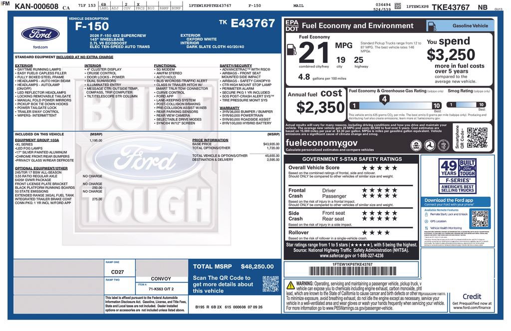 New 2026 Ford F150 XL w/ Equipment Group 103A High RWD image 2