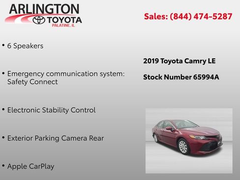 Used 2019 Toyota Camry LE FWD image 2