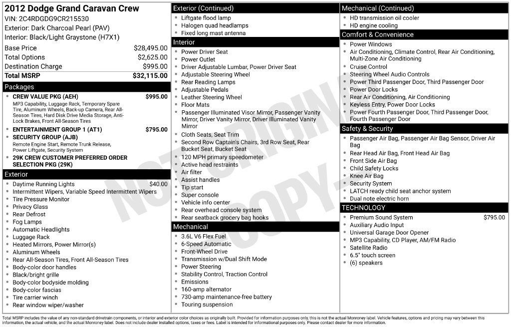Used 2012 Dodge Grand Caravan Crew w/ Crew Value Pkg FWD image 2