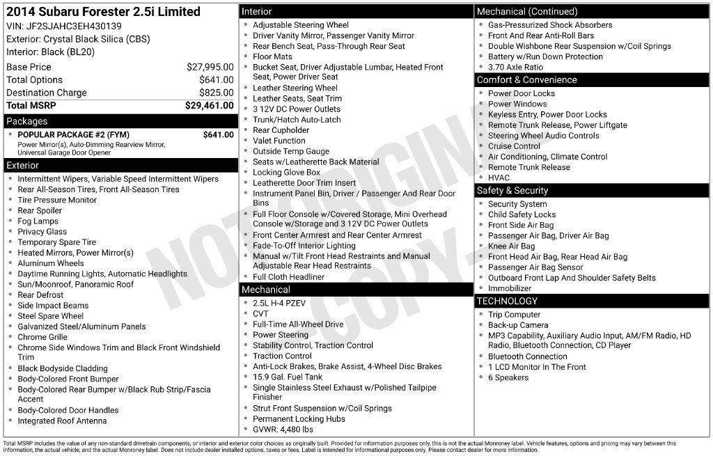Used 2014 Subaru Forester 2.5i Limited w/ Popular Package #2 AWD/4WD image 37