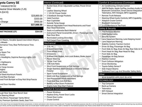 Used 2019 Toyota Camry SE w/ Carpet Mat Package FWD image 74
