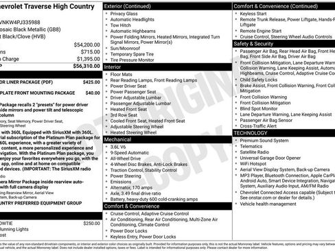 Used 2023 Chevrolet Traverse High Country w/ LPO, Floor Liner Package AWD/4WD image 5