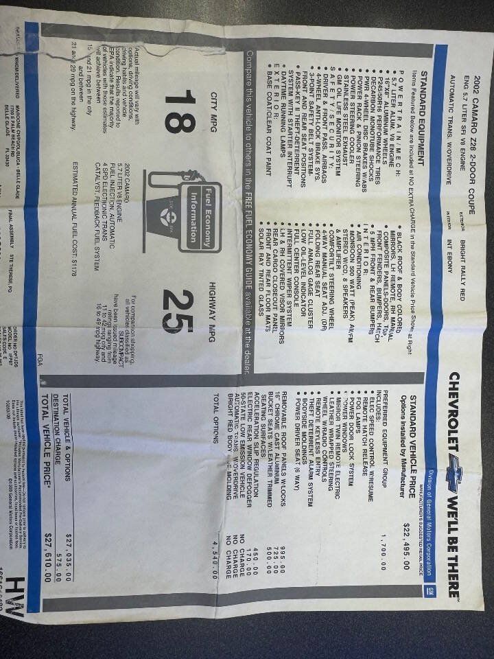 Used 2002 Chevrolet Camaro Z28 w/ Preferred Equipment Group 2 RWD image 14