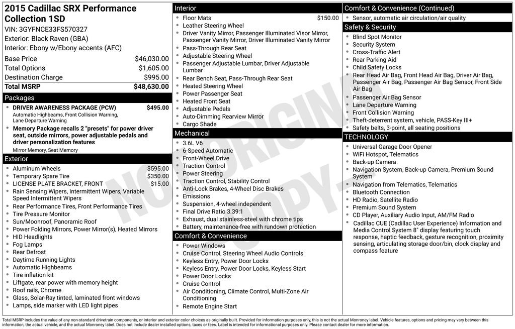 Used 2015 Cadillac SRX Performance w/ Driver Awareness Package FWD image 46