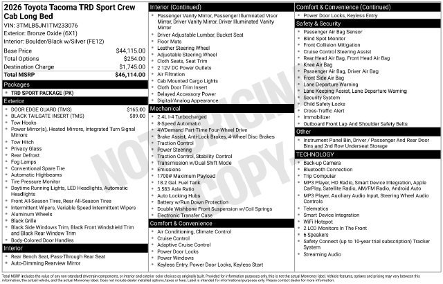 Certified 2026 Toyota Tacoma TRD Sport AWD/4WD image 3