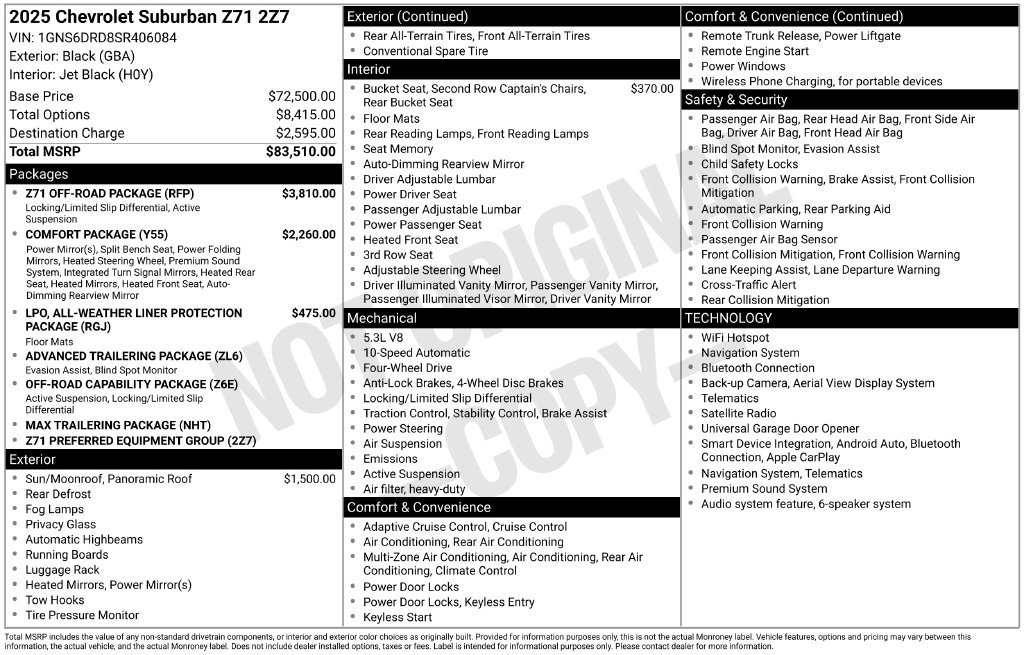 Used 2025 Chevrolet Suburban Z71 w/ Z71 Off-Road Package AWD/4WD image 9