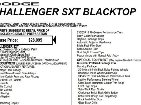 Used 2020 Dodge Challenger SXT w/ Blacktop Package RWD image 15